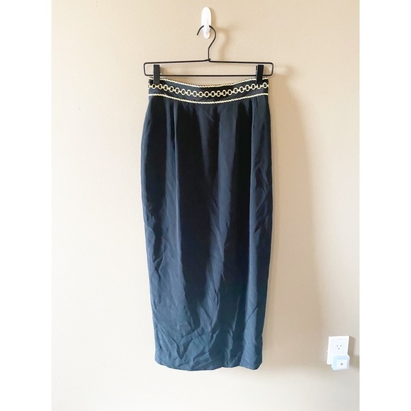 Vintage 80’s Gold Chain 100% Silk Pencil Skirt - Picture 1 of 6